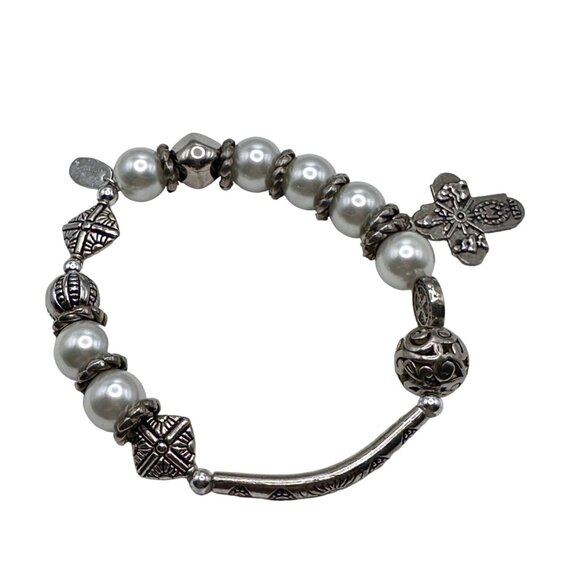 Alexa's Angels Bracelet Women Silver Tone Stretch Beaded Cross Religious 7.8" - Picture 5 of 9